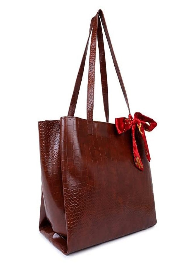 Daniel Clark حقائب يد جلدية أنيقة من دانيال كلارك للبنات والسيدات مع ربطة عنق جميلة | حقيبة كروس أنيقة | حقيبة يد واسعة بمقبض علوي | هدية مثالية للنساء | (بني) - Image 3